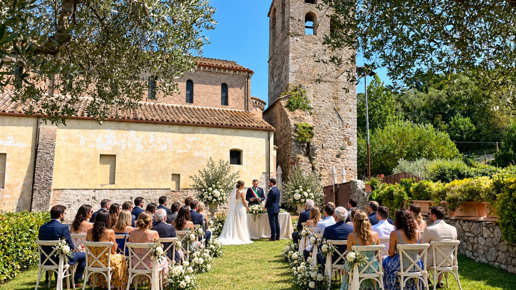 Il viale alberato nel giardino dell’Abbazia